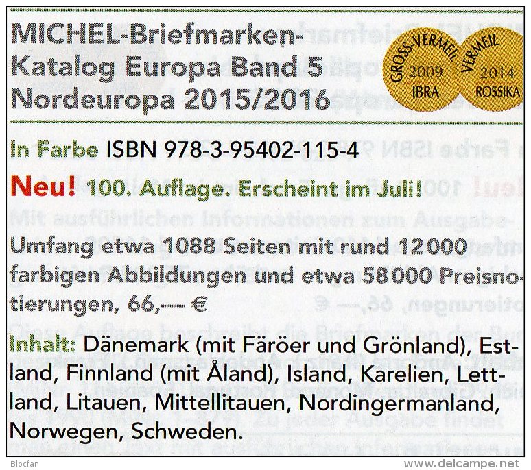 MICHEL Part 1+5 Mddle- /north-Europe Catalogue 2015/2016 New 132€ A CH Genf Wien CZ CSR HU DK Eesti Soumi FI Latvia NO S - Verzamelingen