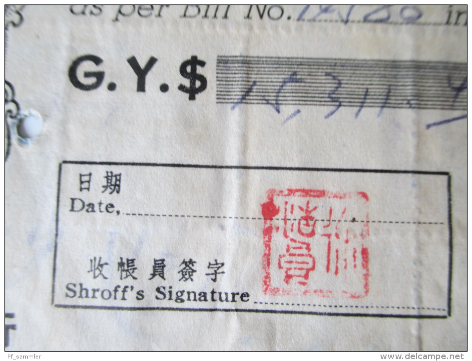 China 1948. receipt. Gold Yuan 1531144 Dollar. The Akron Syndicate LTD. Mit Steuermarken / Revenue. Roter Stempel