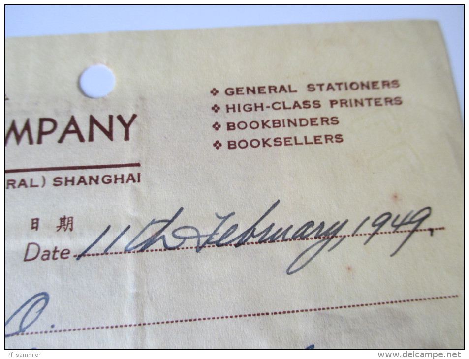 China 1949. Receipt. Lee Hing Printig Company. 36000 Gold Yuan interessanter Beleg!! Shanghai. Steuermarken / Revenue