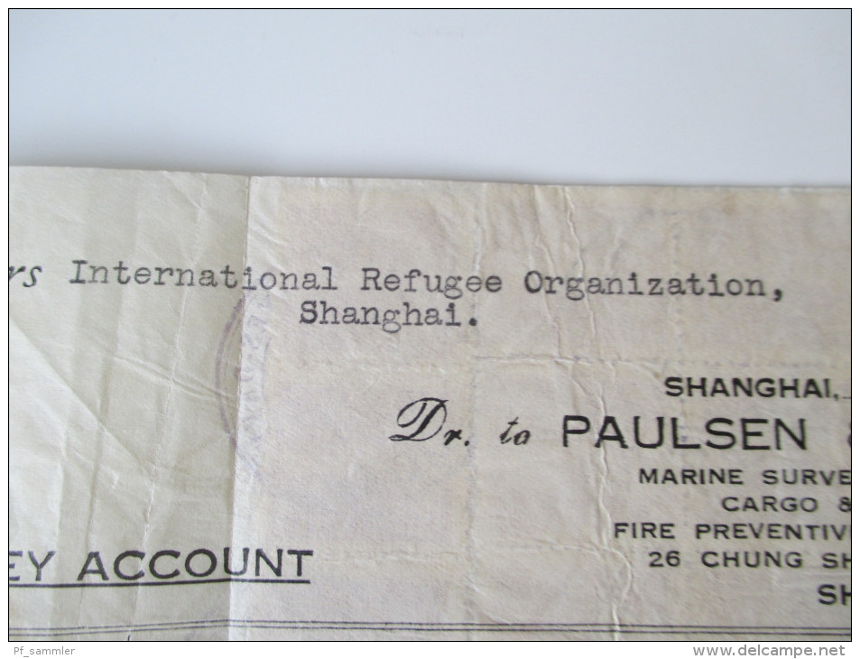China 1949 Receipt. 188111 Gold Yuan. Dr. To Paulsen & Bayes-Davy. Shanghai.Steuermarken / Revenues. Int. Refugee Org. - Storia Postale