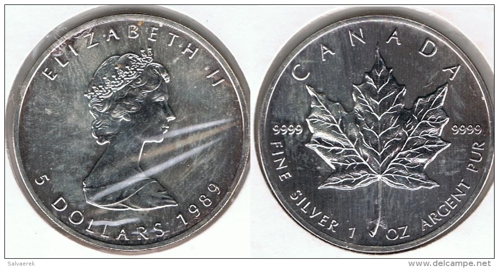 CANADA 5 DOLLARS OUNCE 1989 PLATA SILVER F1 - Canada