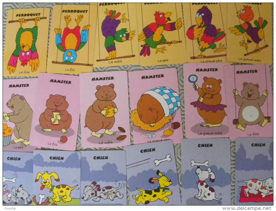 Jeu De Cartes 7 Familles ANIMAUX FAMILIERS Chat Chien Hamster Poisson Rouge Lapin Souris Perroquet - Autres & Non Classés