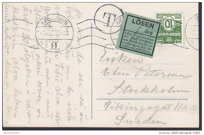 Denmark PPC Børsen KØBENHAVN Ø. 1923 STOCKHOLM Sweden Postage Due T-Cancelled Lösen .... Öre Label SCARCE !! - Impuestos