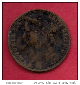 UK, 1880,  Fine Used Coin, 1 Penny, Younger Victoria, Bronze,  KM 790, C2802 - D. 1 Penny