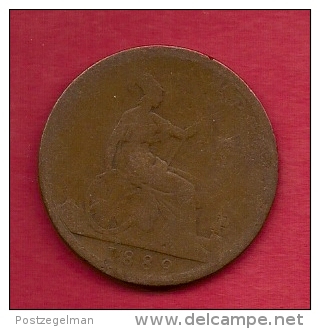 UK, 1889,  Fine Used Coin, 1 Penny, Younger Victoria, Bronze,  KM 790, C2811 - D. 1 Penny