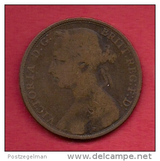 UK, 1891,  Fine Used Coin, 1 Penny, Victoria, Bronze,  KM 790, C2819 - D. 1 Penny