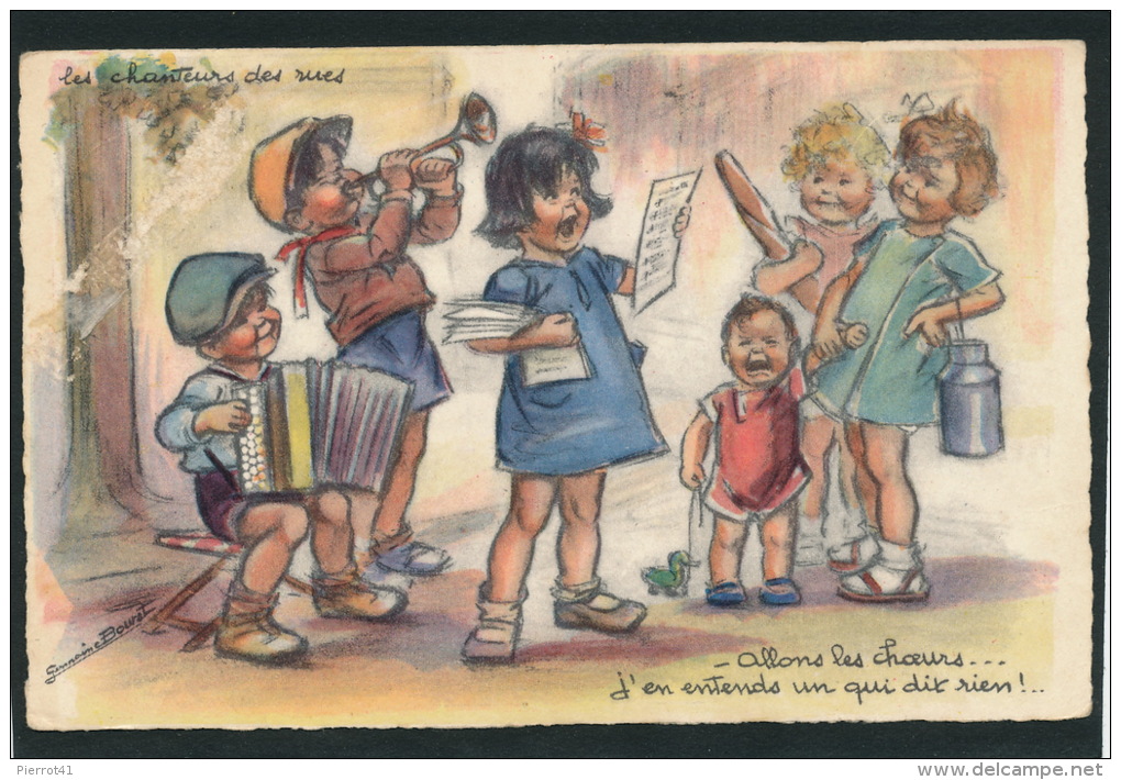 ENFANTS - Jolie Carte Fantaisie Enfants " Les Chanteurs De Rue " Signée GERMAINE BOURET - Bouret, Germaine