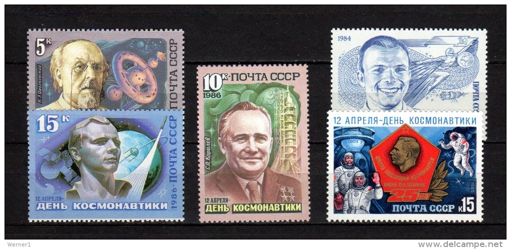 USSR Russia 1984/1986 Space, Yuri Gagarin 5 Stamps MNH - UdSSR