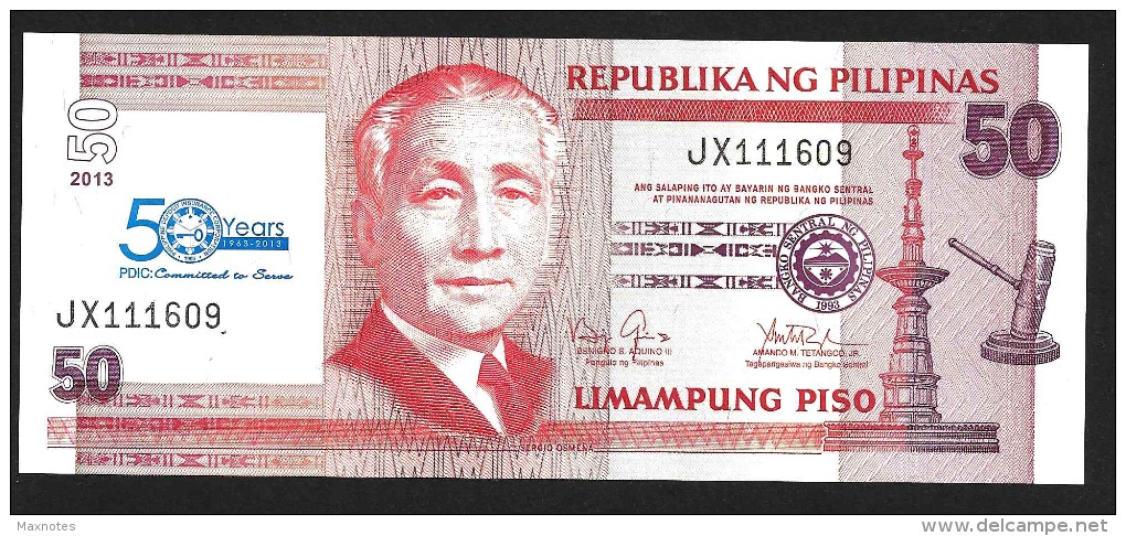 PHILIPPINES (FILIPPINE) : 50 Piso - Pnew - 2013 - Commemorative PDIC  - UNC - Philippines