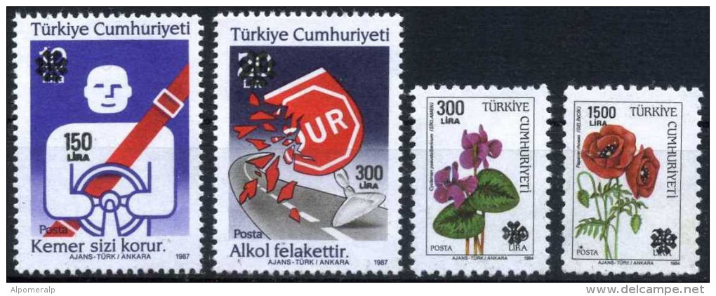 TURKEY 1990 (**) - Mi. 2894-97, Overprinted Regular Stamps - Ungebraucht
