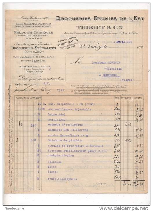 Drogueries Réunies De L'est, Thiriet &amp; Cie, Nancy 1929 - Droguerie & Parfumerie