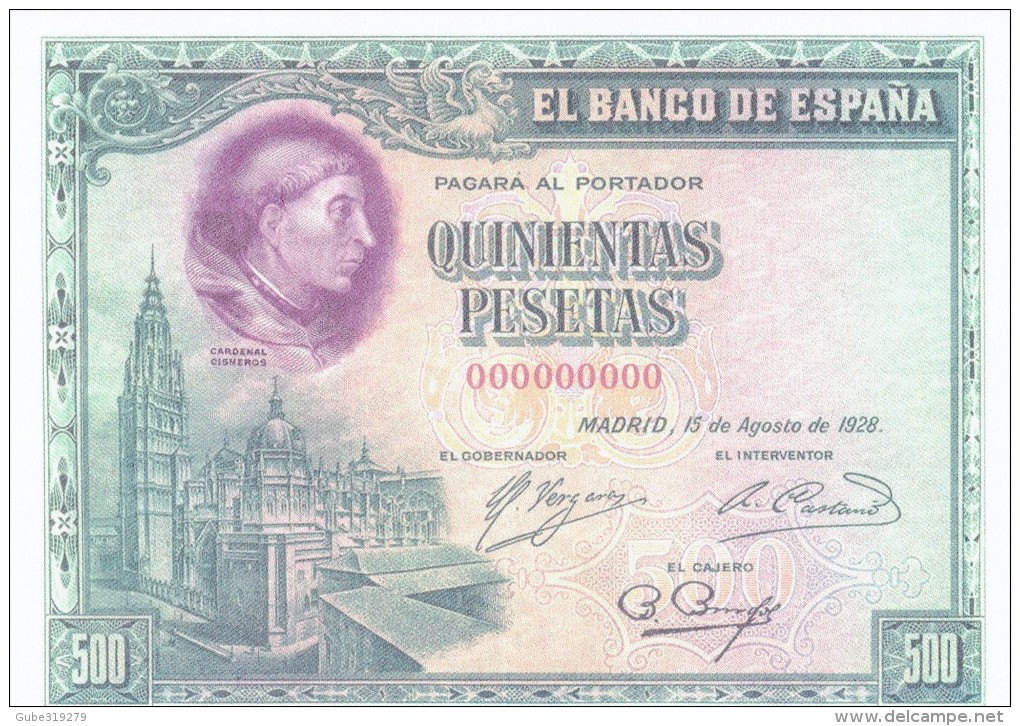 SPAIN 1928 - REPLICA REPRODUCCION  - CARDENAL CISNEROS - FRANCISCO CASANOVA "LIBERACION DE CAUTIVOS DE TUNEZ PAPER BILL - [ 8] Fakes & Specimens