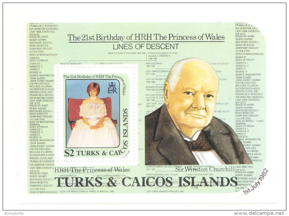 Turks &amp; Caicos 1982 Princess Diana &amp; Churchill S/S MLH - Turks And Caicos