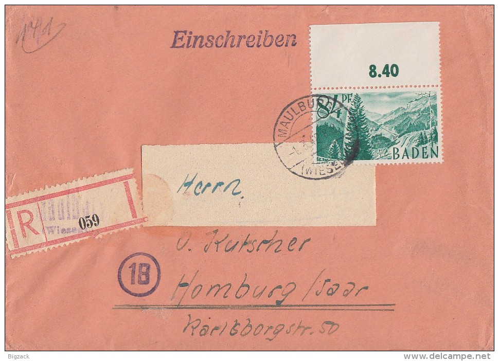 Baden R-Brief EF Minr.12 OR Maulbronn1.3.48 - Sonstige & Ohne Zuordnung