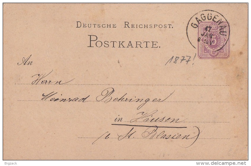 DR Ganzsache Nachv. Stempel Gaggenau 17.1.1877 !!!!!!!!!!!!!! - Briefe U. Dokumente