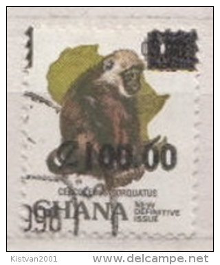 Ghana Used Revalued Monkey Stamp, 100C On 3.00C - Monkeys