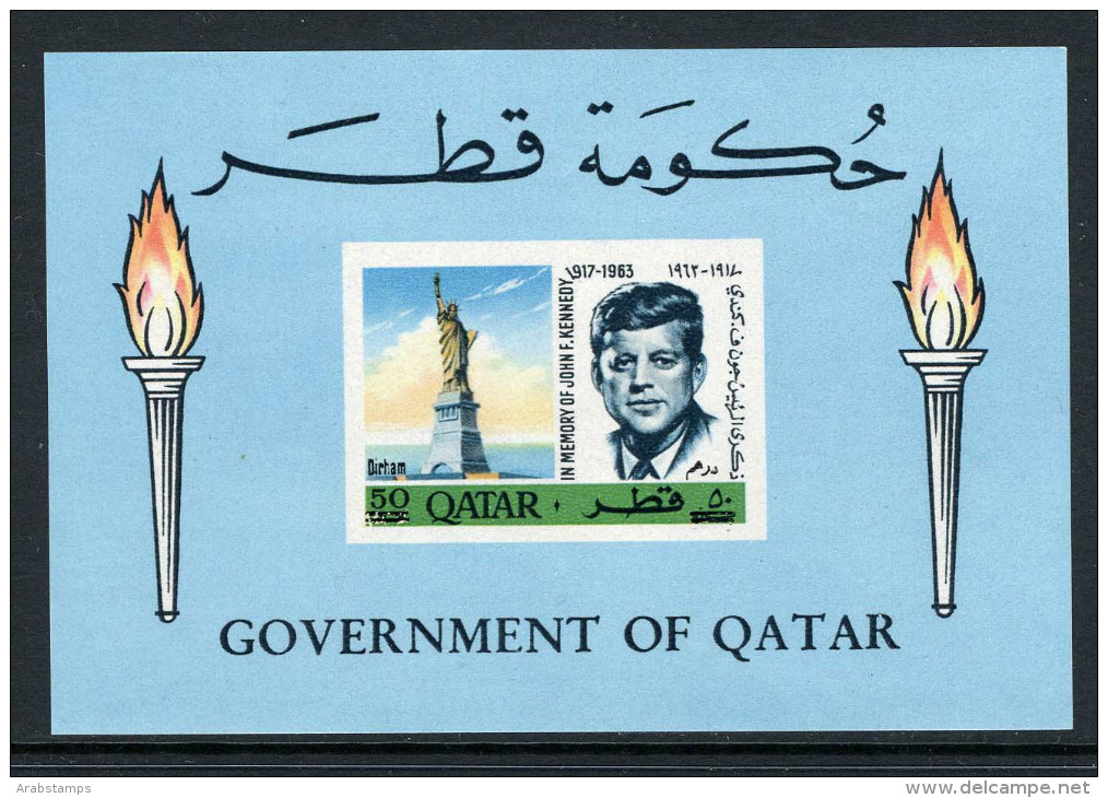 1966 QATAR Memory Of President John F. Kennedy Souvenir Sheets Imperf Overprint New Value MNH - Qatar