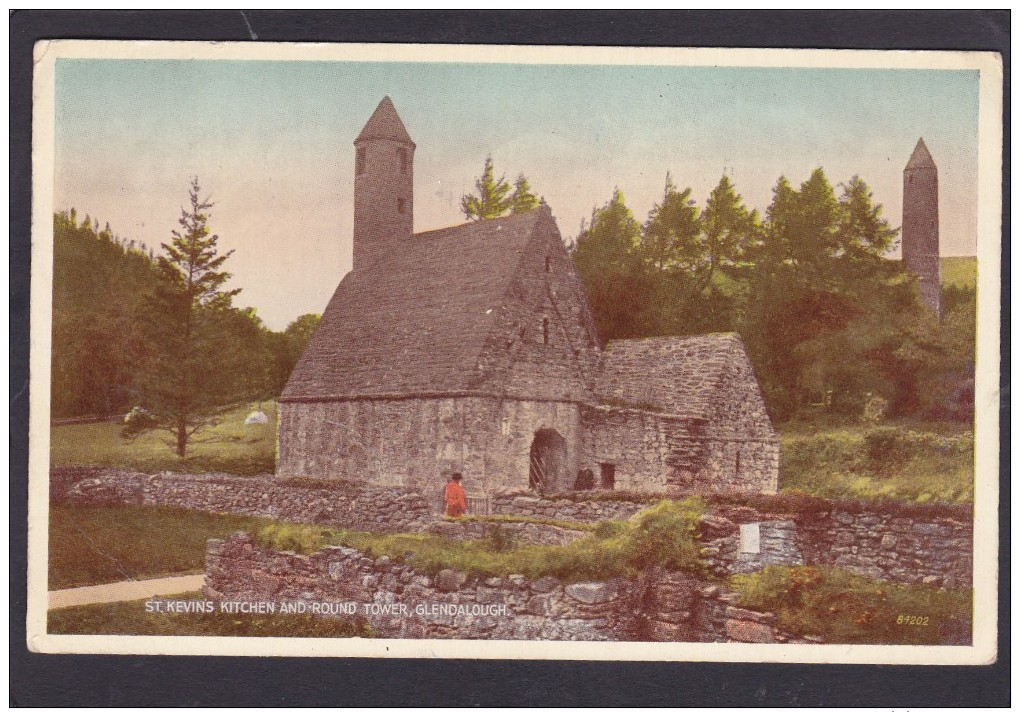 Old Postcard, St.Kevins Kitchen And Round Tower, Glendalough, County Wicklow, Ireland, Posted With Stamp, K13. - Wicklow