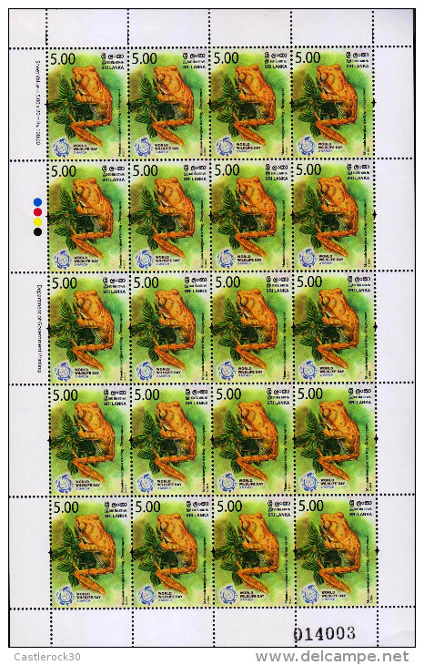 G)2014 SRI LANKA, MOUNTAIN HOURGLASS TREE FROG, WORLD WILDLIFE DAY, SHEET OF 20, MNH - Sri Lanka (Ceylon) (1948-...)