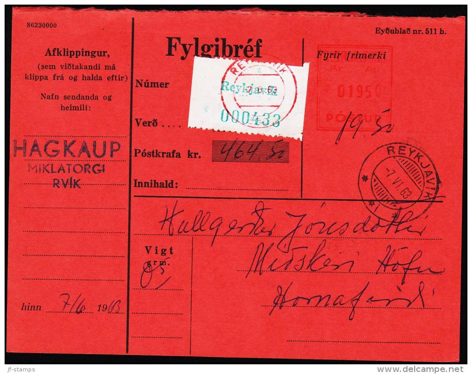 1963. ISLAND POSTUR 01950 REYKJAVIK 7.6.63. PARCELCARD.  (Michel: ) - JF175469 - Other & Unclassified