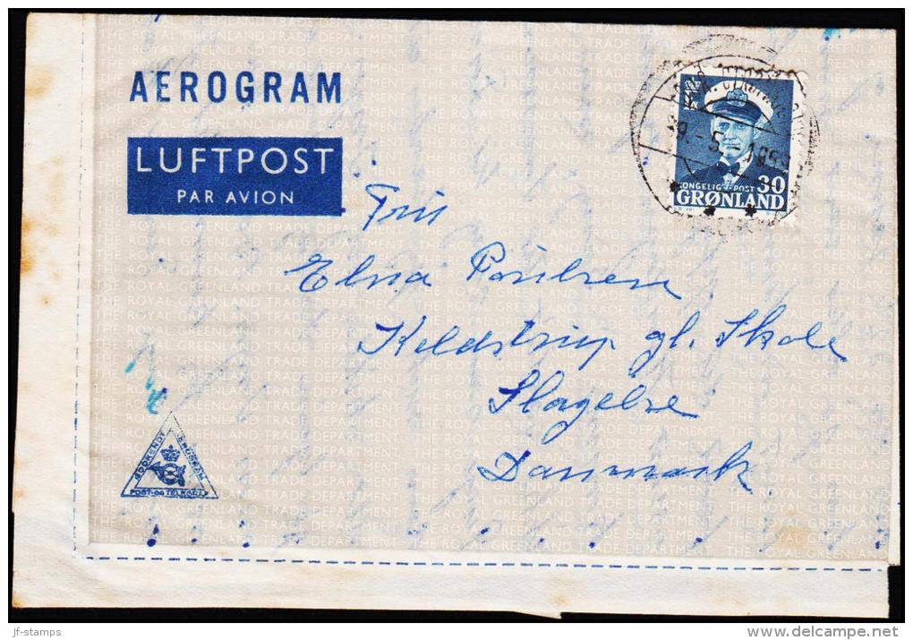 1953. Fr. IX. 30 Øre Dark Blue AEROGRAM SDR. STRØMFJORD 9.5. 195?.  (Michel: 33) - JF175515 - Usados