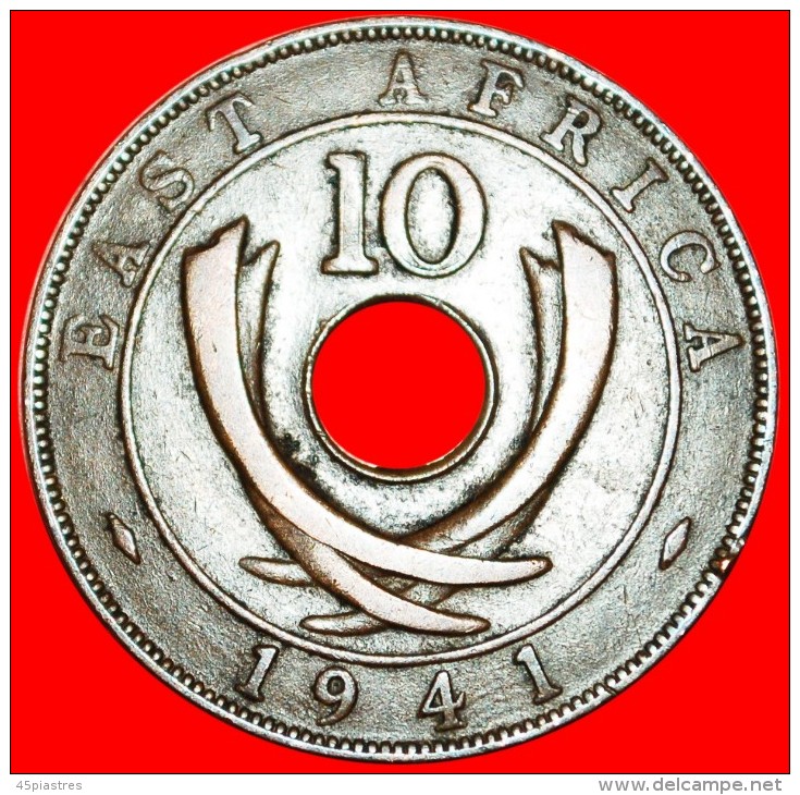 *INDIA CURVED TUSKS & HOLE:EAST AFRICA 10 CENTS 1941I! WAR TIME (1939-1945) LOW START NO RESERVE! GEORGE VI (1937-1952) - British Colony