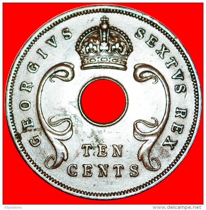 &#9733;CURVED TUSKS & HOLE:  EAST AFRICA &#9733; 10 CENTS 1952! LOW START&#9733;NO RESERVE!  GEORGE VI (1937-1952) - British Colony