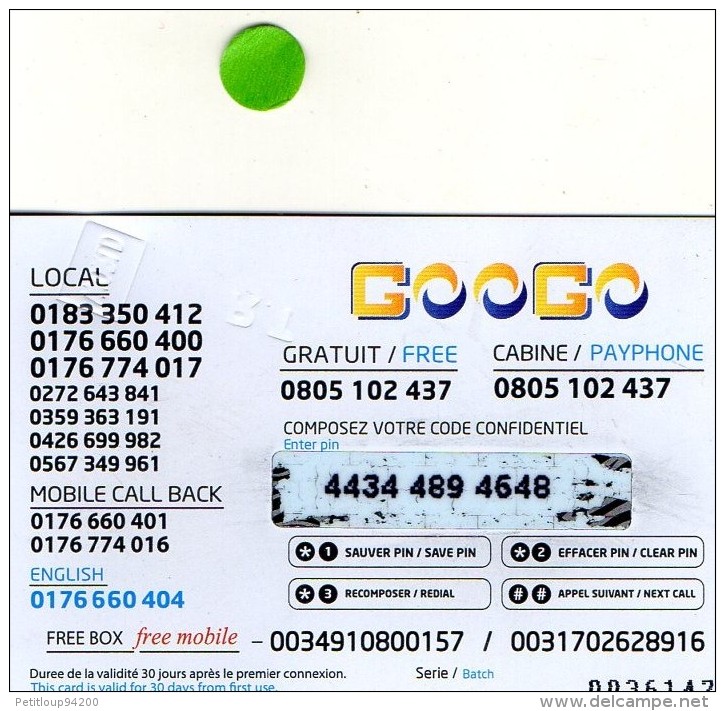 CARTE PREPAYEE GOOGO 7,50e  E2,50 Gratuit   4648 - Other & Unclassified