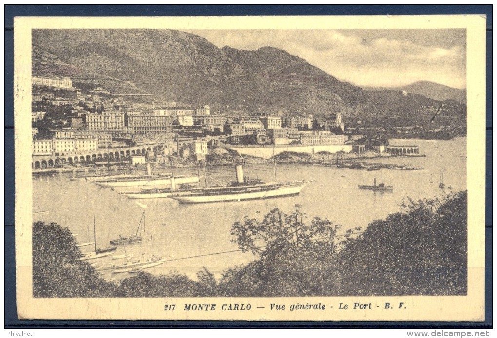 1922 MÓNACO , MONTECARLO , VISTA GENERAL , EL PUERTO , BARCOS , CIRCULADA. - Monte-Carlo