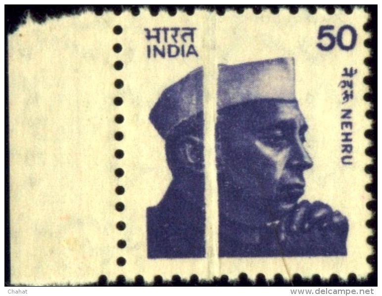 FAMOUS PEOPLE-NEHRU-FIRST PRIME MINISTER OF INDIA-50p-PRE PRINTING FOLD-MODERN INDIAN ERRORS-SCARCE-MNH- E7-67 - Errors, Freaks & Oddities (EFO)