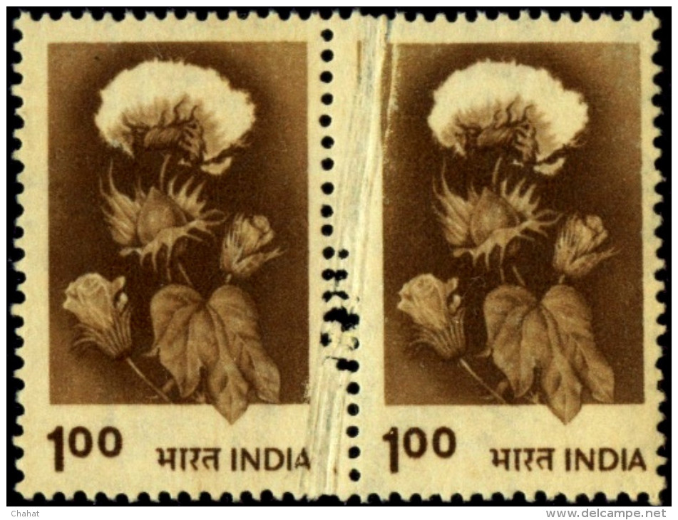 COTTON FLOWERS-AGRICULTURE-ERROR-PRE PRINTING FOLD-INDIA-MNH-SCARCE-MNH- E7-102 - Variétés Et Curiosités