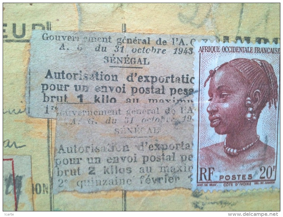 Sénégal étiquette Colis Recommandé Café DAKAR Pour Rouen 1943 Vignettes Export - Lettres & Documents
