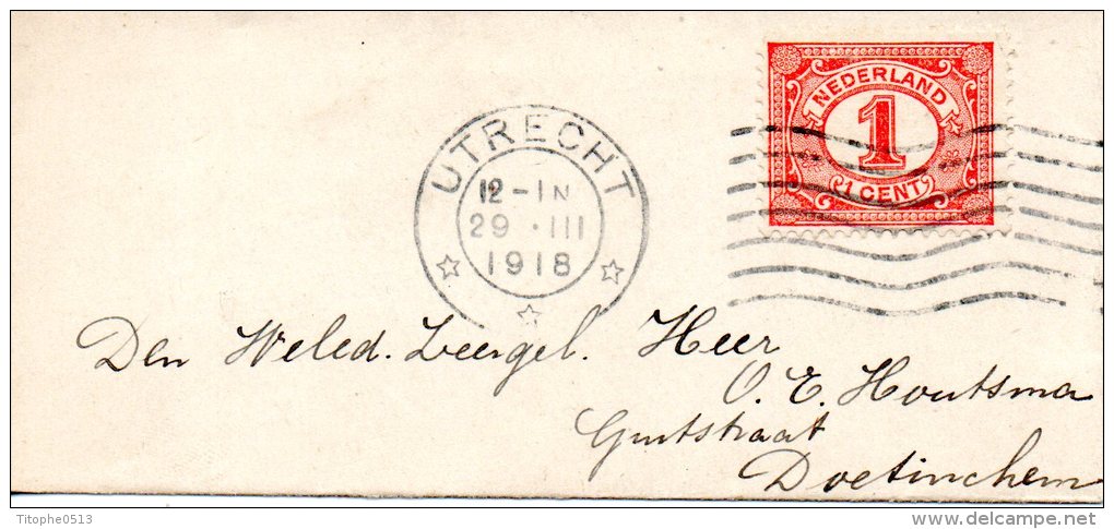 PAYS-BAS. N°66 Sur Enveloppe Ayant Circulé En 1918. - Brieven En Documenten