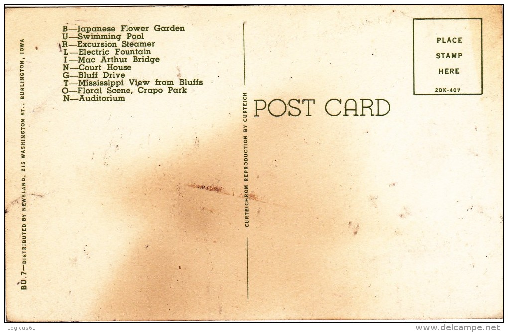 GREETING FROM BURLINGTON, IOWA,POST- CARD COLLECTIONS,UNUSED, - Iowa City