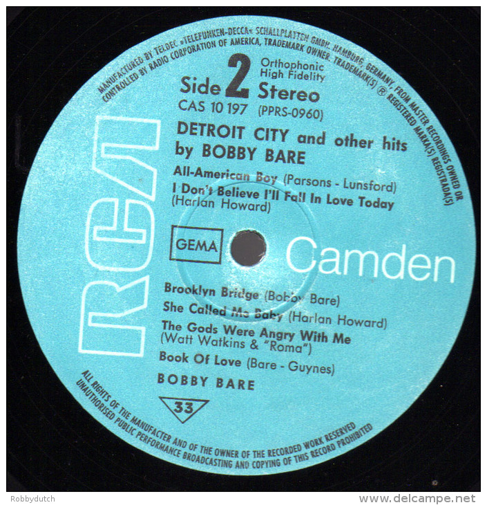 * LP *  BOBBY BARE - DETROIT CITY (Germany 1963) - Country En Folk