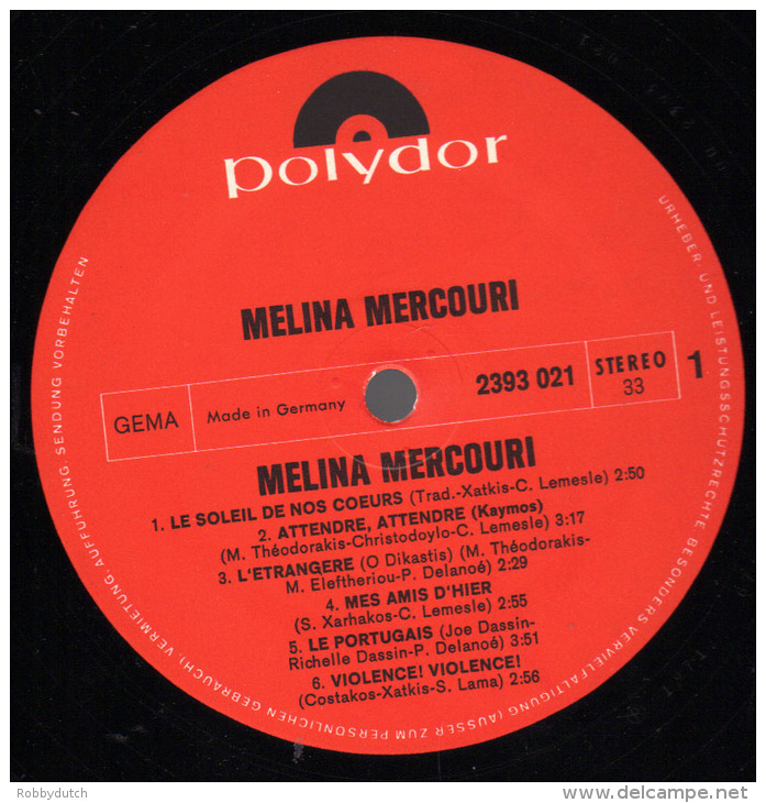 * LP *  MELINA MERCOURI - MELINA MERCOURI (Je Suis Grecque) (Germany 1971) - Andere - Franstalig