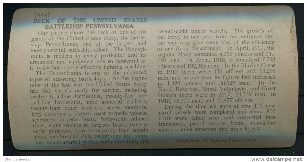 Keystone View Company Stereoscope 19147 'Deck Of The Battleship USS Pennsylvania' - Stereoscopes - Side-by-side Viewers