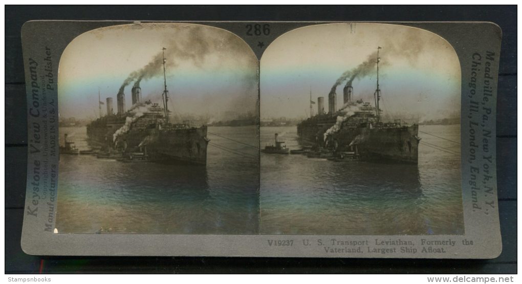 Keystone View Company Stereoscope 'US Transport Leviathan Largest Ship Afloat' - Visionneuses Stéréoscopiques