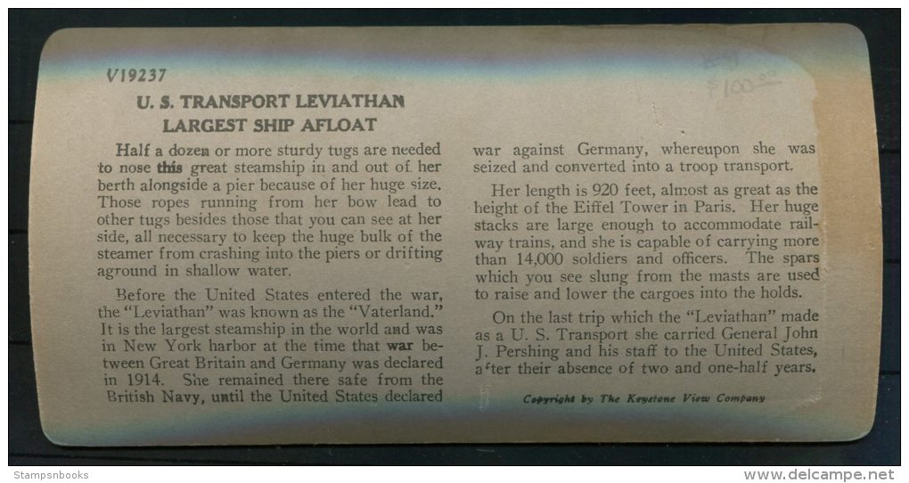 Keystone View Company Stereoscope 'US Transport Leviathan Largest Ship Afloat' - Stereoscopes - Side-by-side Viewers