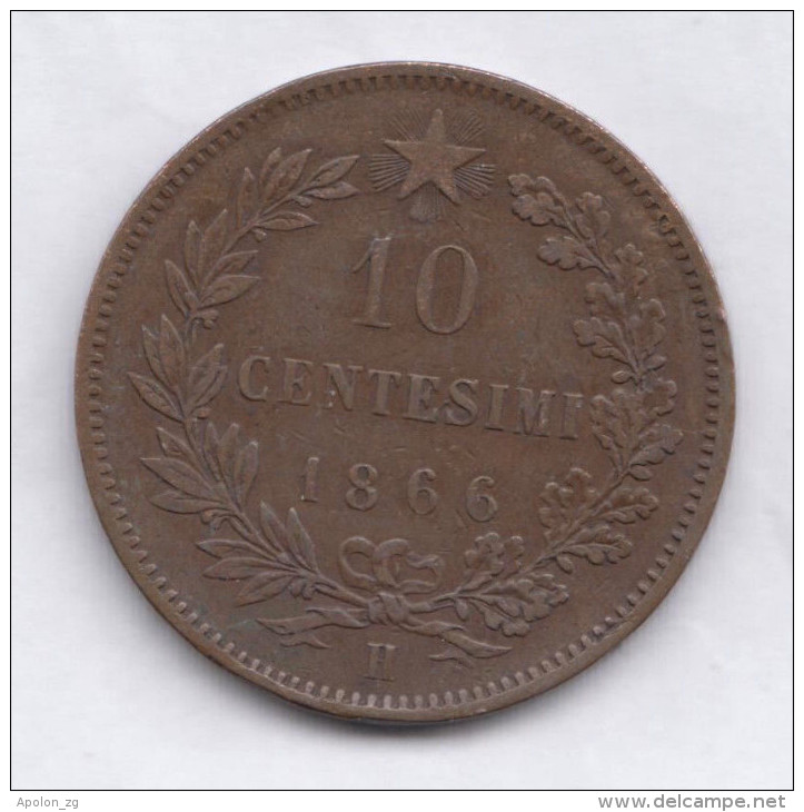 ITALY 10 Centesimi 1866 H   VF/XF  Vittorio Emanuele II Birmingham Mint - 1900-1946 : Victor Emmanuel III & Umberto II