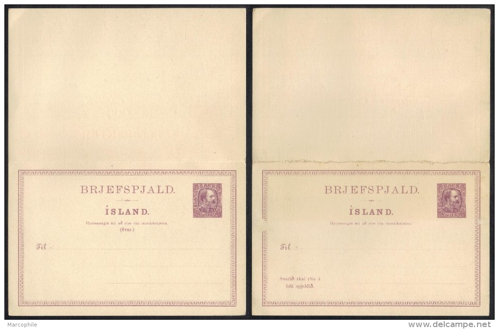 ISLANDE - ICELAND / 1902 ENTIER POSTAL DOUBLE - REPONSE PAYEE (ref 6389) - Postal Stationery