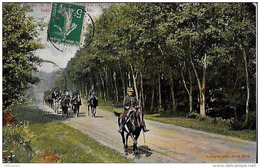 CARTE POSTALE ORIGINALE ANCIENNE : CHAMBARAN ; BATAILLON MILITAIRE REVENANT DU CHAMPS DE TIR ; ISERE (38) - Manovre