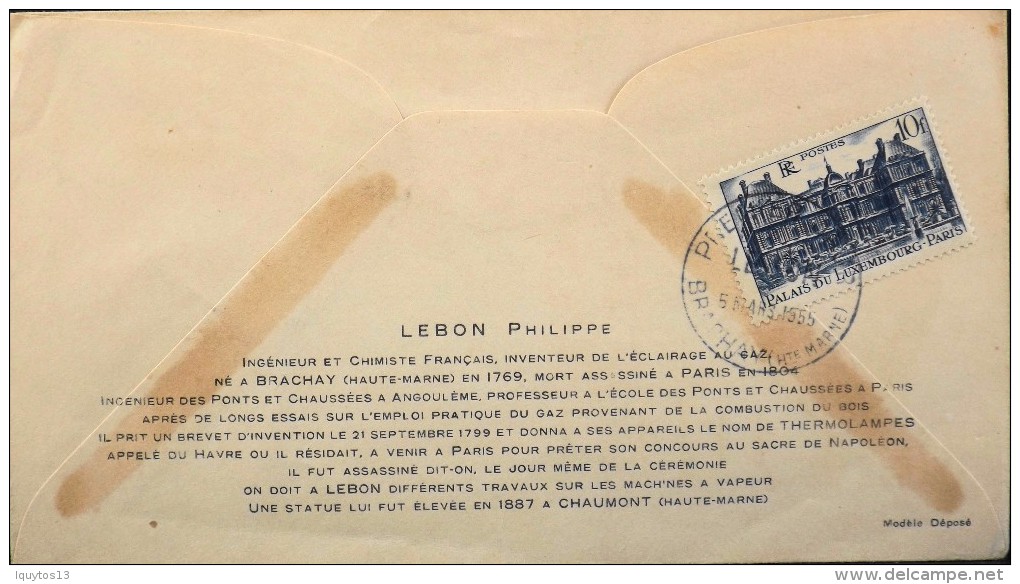 ENVELOPPE 1er JOUR 1955 - Philippe LE BON - Brachay Le 05.03.1955 - TBE - - 1950-1959