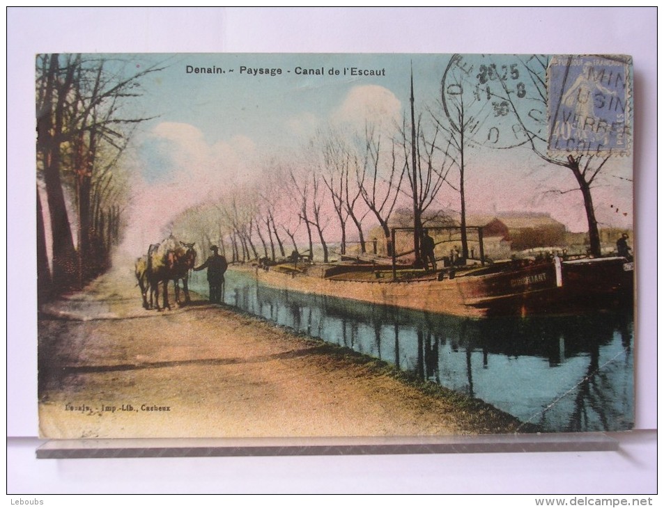 DENAIN (59) - CANAL DE L'ESCAUT - ANIMEE - PENICHE - CHEVAL - Denain
