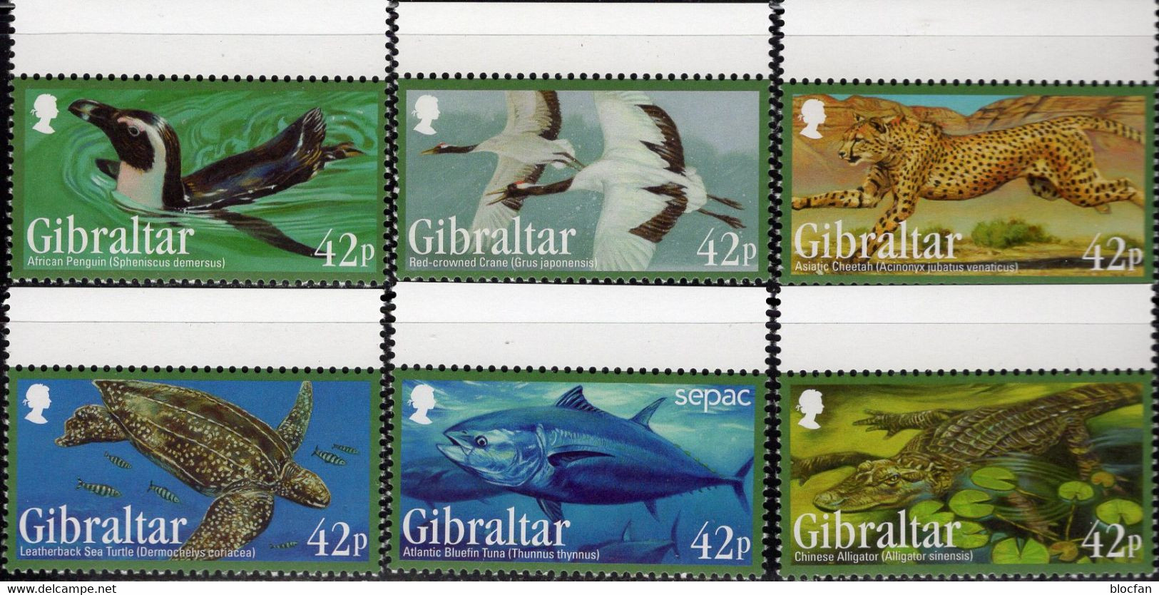 Tierschutz 2013 Gibraltar 1568/3 ** 7€ Pinguin Thunfisch Gepard Alligator Kranich Schildkröten Zum Bl.113 Set Bf UK - Gibraltar