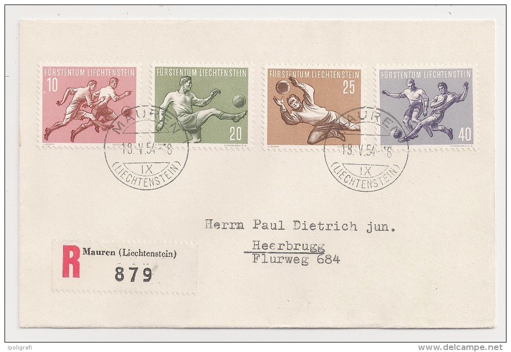 Liechtenstein, 1954, Soccer Players, Registered Letter, FDC, Mauren, 18-5-54 - Briefe U. Dokumente