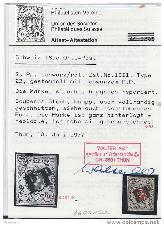 Switzerland, Suisse, Schweiz, Svizzera 1850 Orts-Post, Zu 13II Gest. Attest. / 1850 Rayon II, Zu 16II Gest. Attest - 1843-1852 Federal & Cantonal Stamps