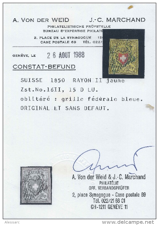 Switzerland, Suisse, Schweiz, Svizzera 1850 Orts-Post, Zu 13II Gest. Attest. / 1850 Rayon II, Zu 16II Gest. Attest - 1843-1852 Federal & Cantonal Stamps