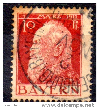 BAVARIA 1911 Prince Regent Luitpold´s 90th Birthday - Prince Regent Luitpold  -10pf.   - Red On Buff   FU - Gebraucht
