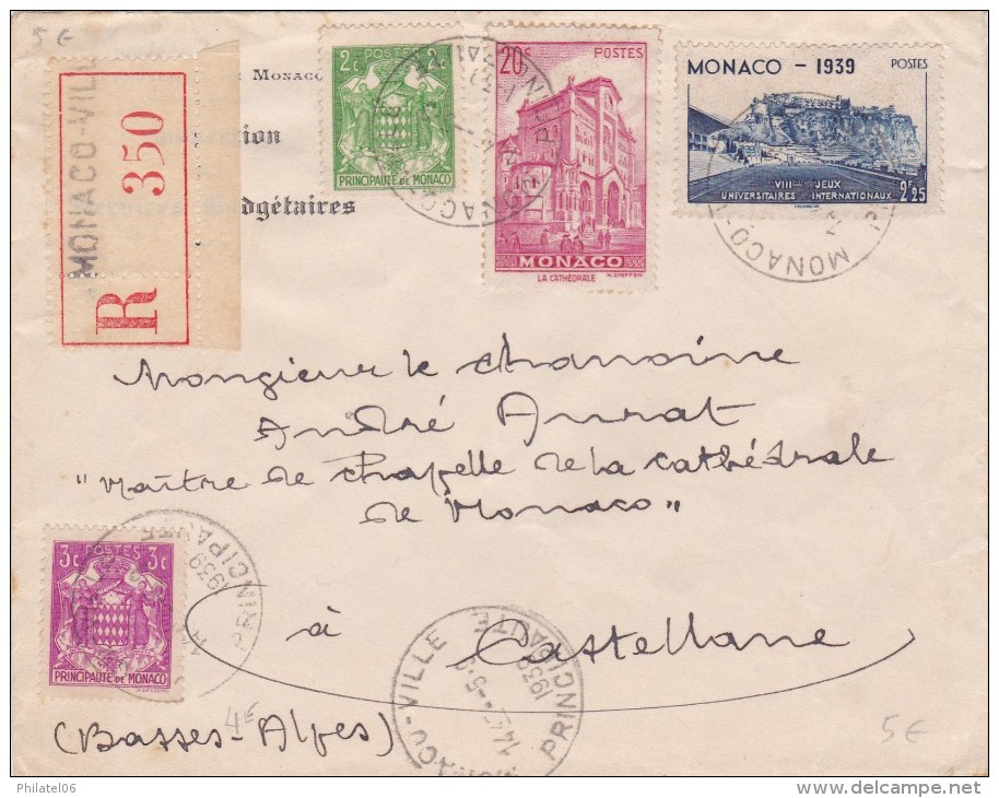 MONACO  LETTRE RECOMMANDEE  1939 - Cartas & Documentos